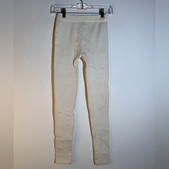 Cream Ribbed Leggings - Picture 3 of 6